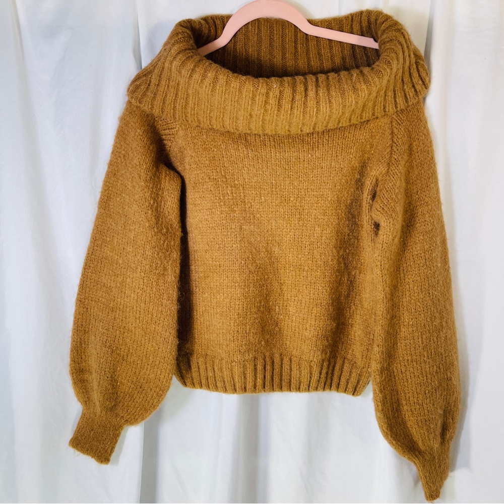 Altar's State Cozy Caramel Off Shoulder Sweater/ Balloon Sleeve Knit